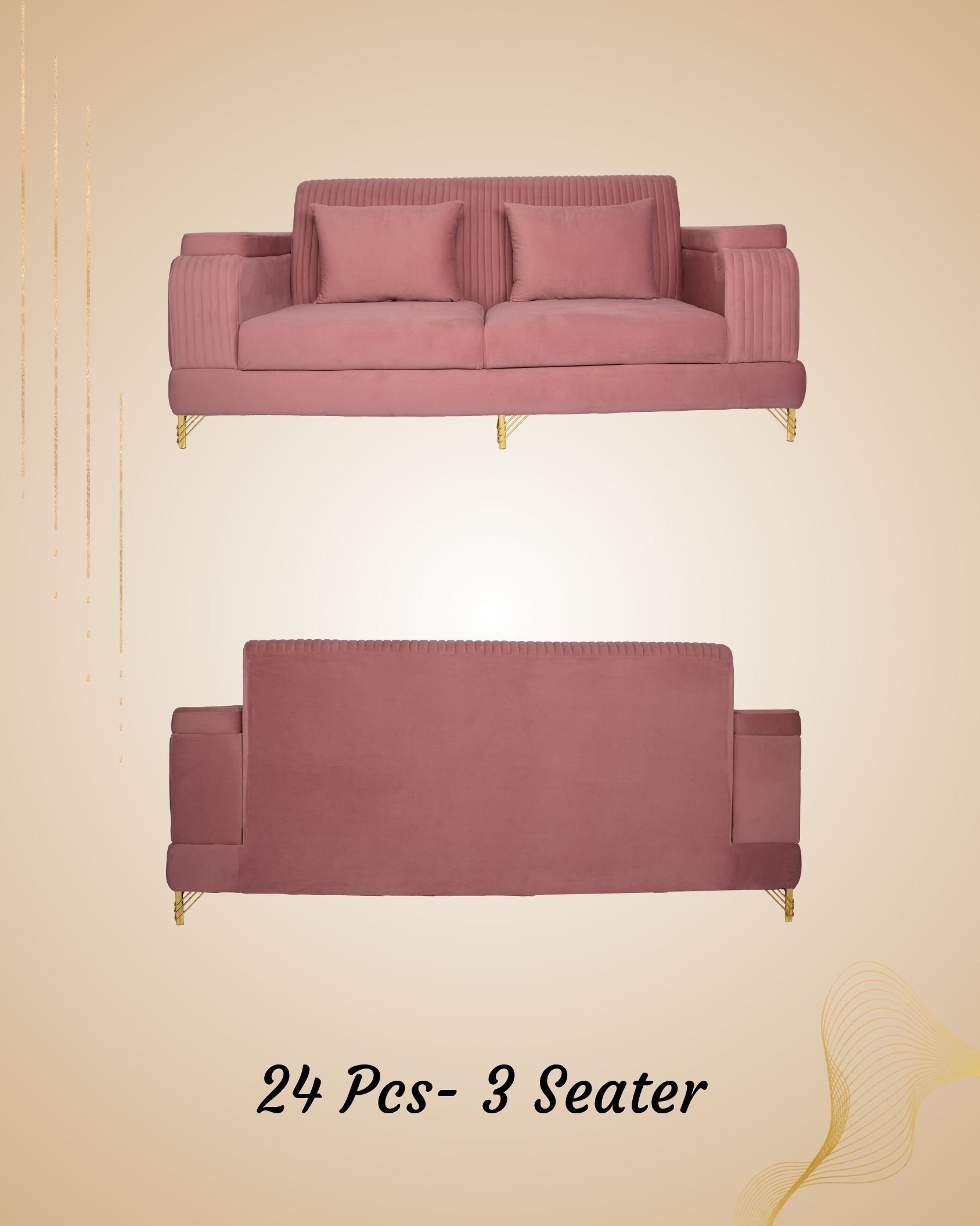 Phagun Decor Co - 3 Seater Pink Sofa